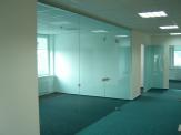 Glass partitions with pivot doors