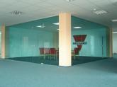 Glass partitions with pivot doors