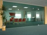 Glass partitions with pivot doors
