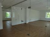 Glass partitions with pivot doors