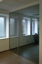 Glass partitions with pivot doors