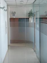 Glass partitions with sliding doors